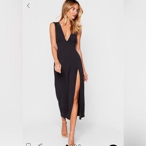 NWT Black Plunging Neckline Midi Dress with Slit